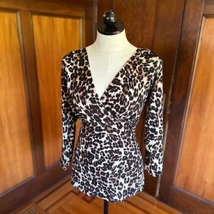 Leopard Print Surplice Neckline Top in Soft Stretch Knit, Sz XL Volup, NWOT